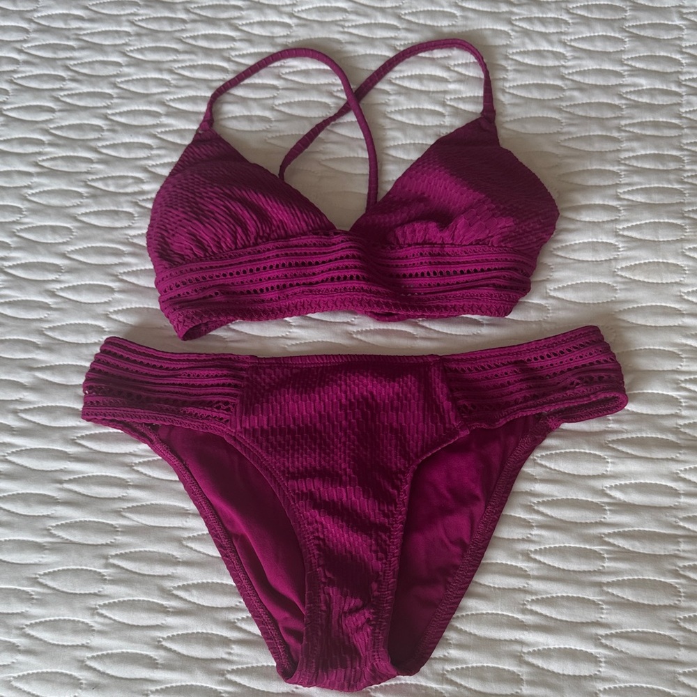 Robin Piccone Deep Magenta Textured Two-Piece Bikini